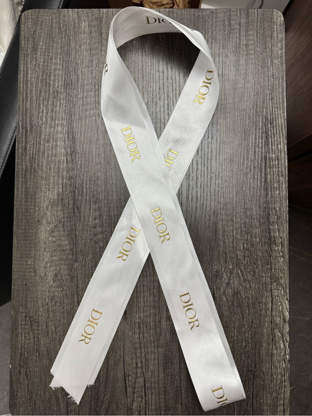 Dior extra wide White Satin Ribbon with Gold Logo Print